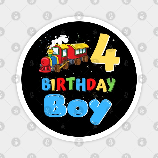 4 Year Old Boy Trains Lover Birthday Gift Magnet by JustBeSatisfied